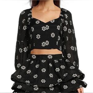 NWT Buru Balloon Sleeve Bustier Cropped Floral Top Sz XS